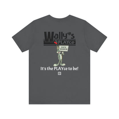 Wally's PLAYce -Daffy & Bugs- Hunting FRONT and BACK Unisex Jersey Short Sleeve Tee