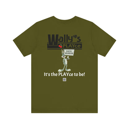 Wally's PLAYce -Daffy & Bugs- Hunting FRONT and BACK Unisex Jersey Short Sleeve Tee