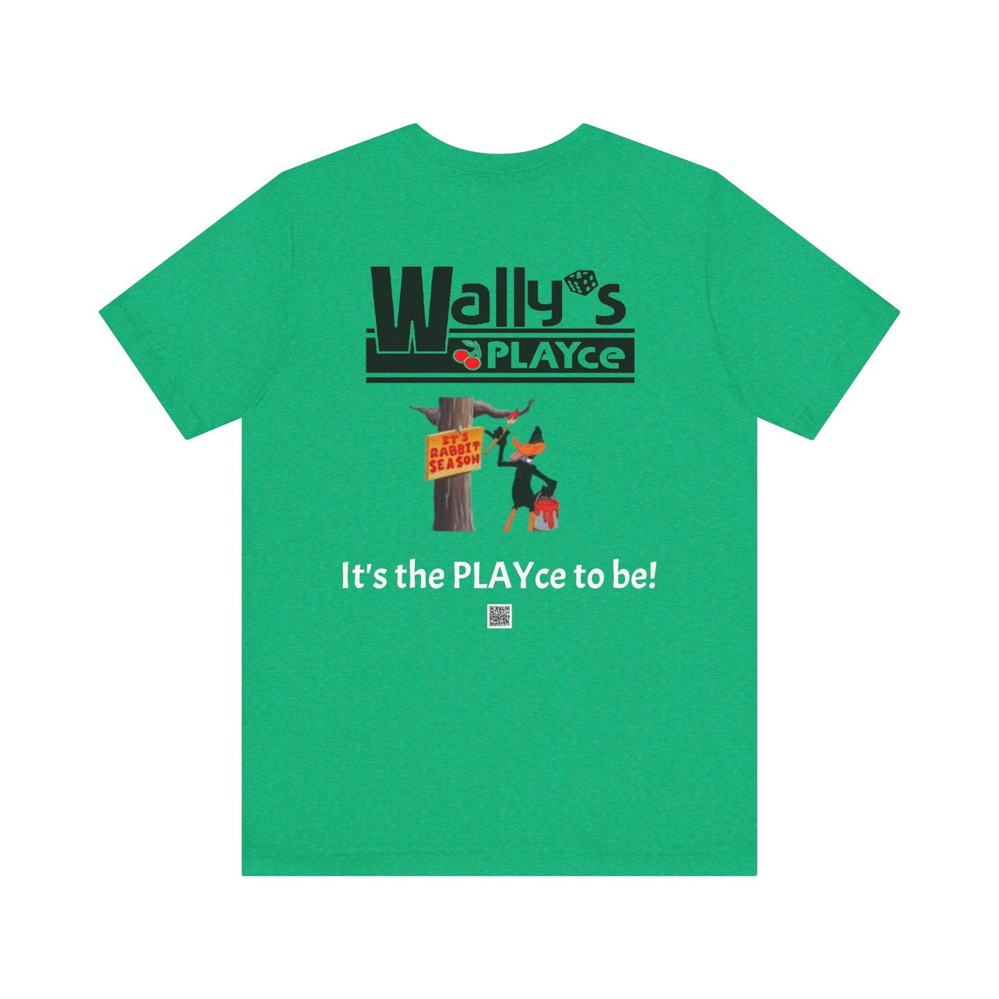 Wally's PLAYce -Bugs & Daffy - Hunting FRONT and BACK Unisex Jersey Short Sleeve Tee