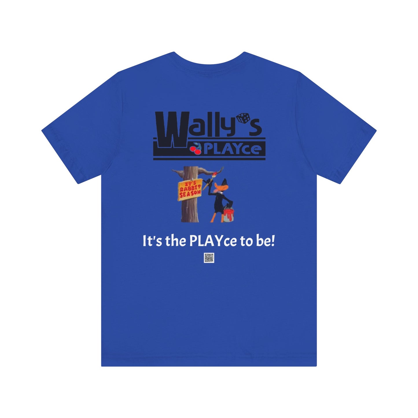 Wally's PLAYce -Bugs & Daffy - Hunting FRONT and BACK Unisex Jersey Short Sleeve Tee